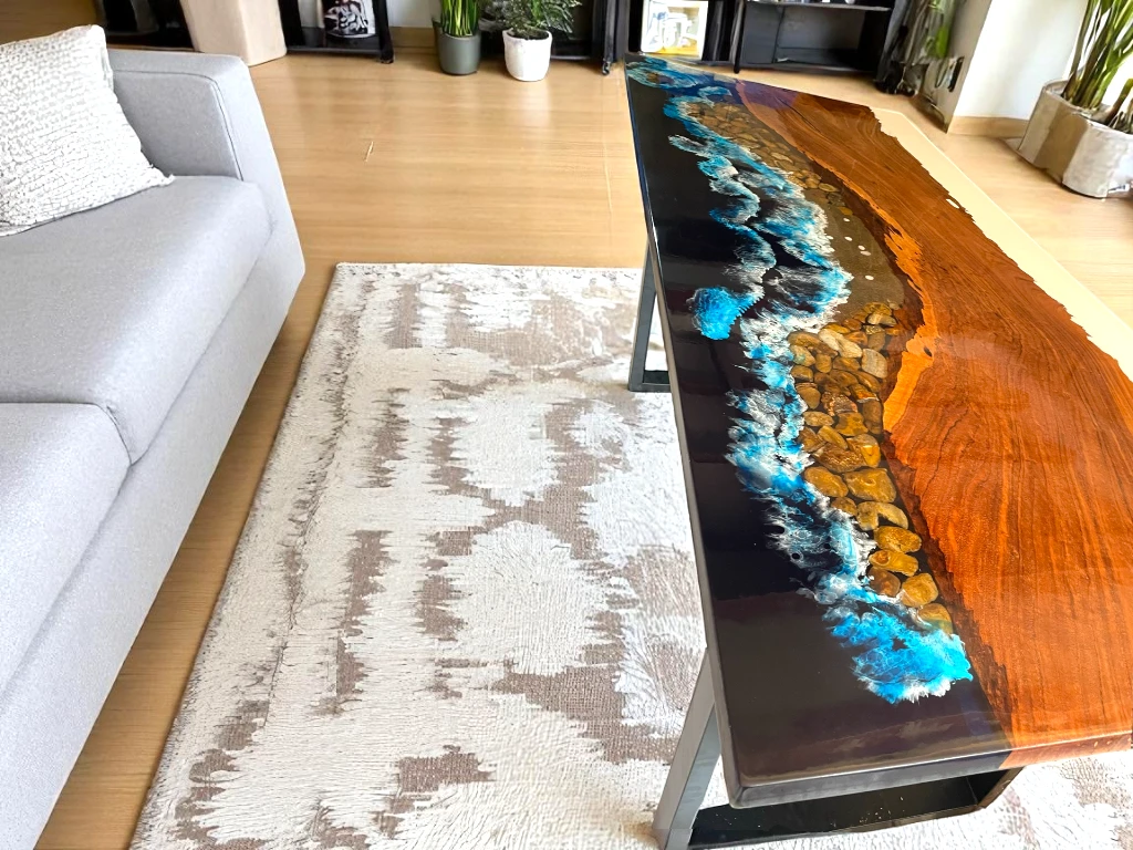 White & Ocean Blue Epoxy Rectangular Table -Limited Stock Available